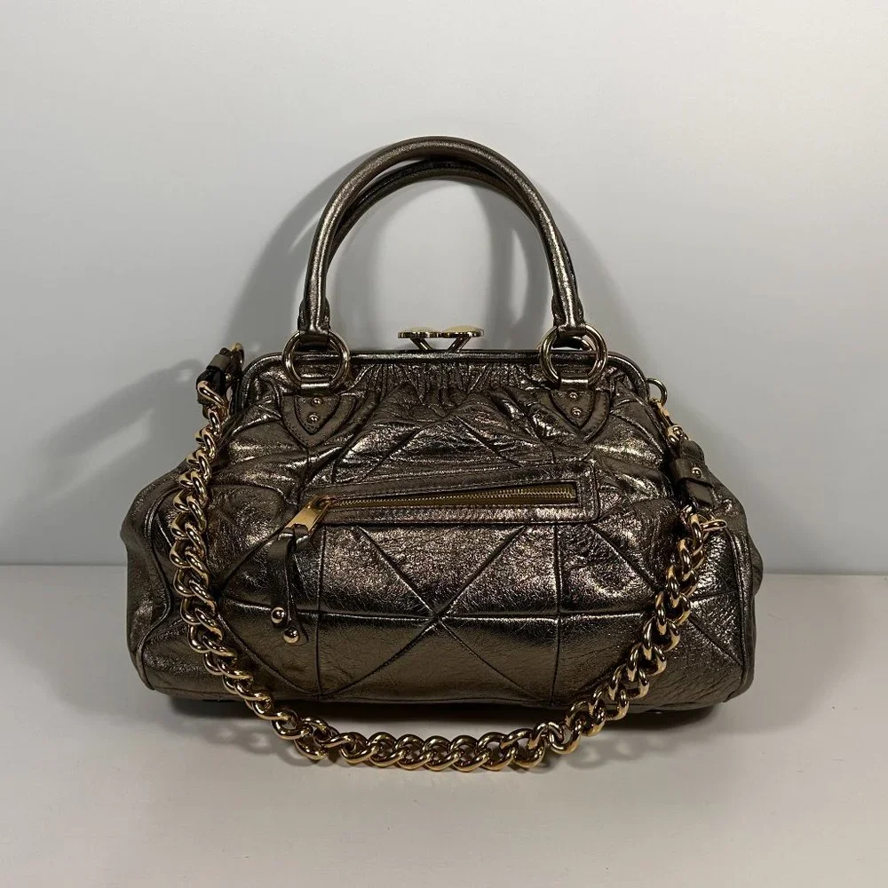 Marc Jacobs Metallic Quilted Leather Kiss Lock Satchel Bag